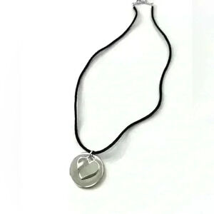 Sweetheart Layered  Silver Heart Circle Valentines Day Medallion Necklace
